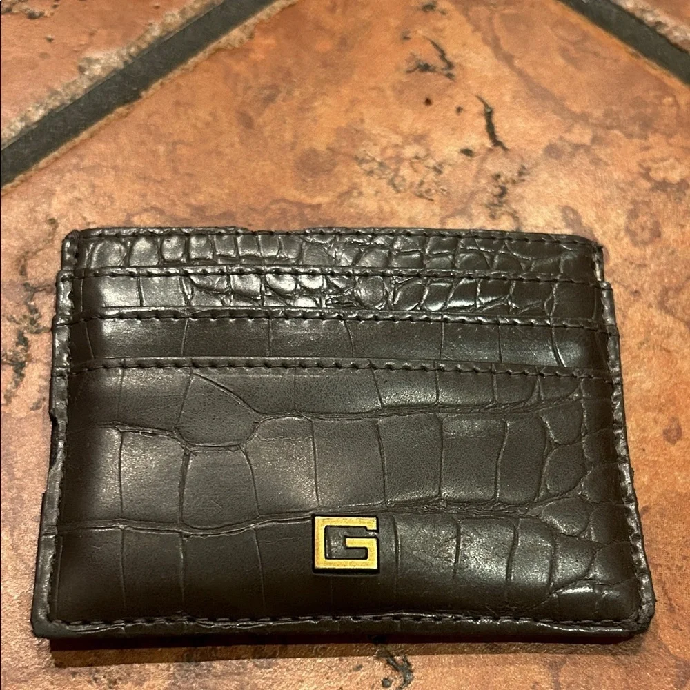 Guess Embossed Leather Card Holder - Brown